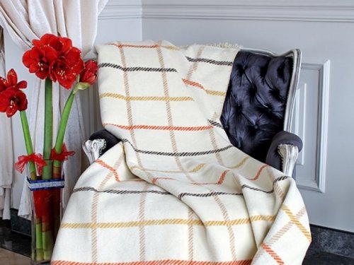 Luxusní bavlněná deka 150 x 200 cm smetanová, barevné káro, geometrický motiv 0771-1 Polášek