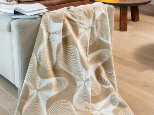 Luxusní bavlněná deka 150 x 200 cm béžová, bílá, moderní abstraktní, geometrický vzor 1221-1 Polášek