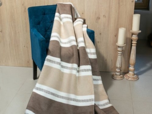 Luxusní bavlněná deka 150 x 200 cm béžová, hnědá, bílá, pruhy, geometrický vzor 1228-1 Polášek