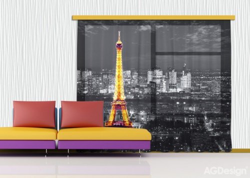 Fotozávěs Paříž - Eiffelová věž v noci FCSXXL 7406 textilní foto závěs / závěsy s fototiskem 280 x 245 cm AG Design