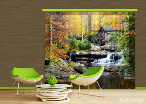 Fotozávěs les, vodopád, mlýn FCSXXL 7402 textilní foto závěs / závěsy s fototiskem 280 x 245 cm AG Design