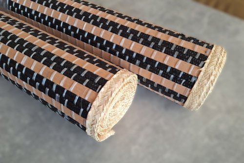 Rohož za postel kombinace tmavý slaměný úplet - přírodní dýha 70 x 200 cm