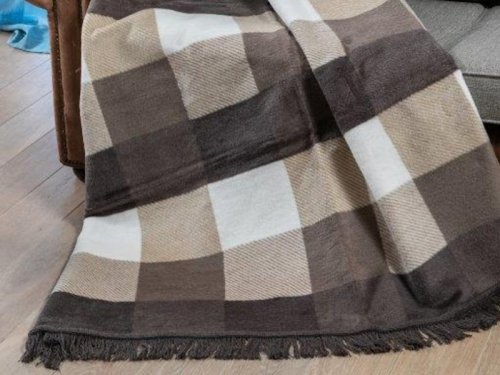 Luxusní bavlněná deka 150 x 200 cm káro, čtverce, pruhy, šedé, béžové, bílé, geometrický vzor 1229-1 Polášek