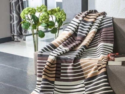 Luxusní bavlněná deka 150 x 200 cm hnědá, okrová, krémová, moderní abstraktní, geometrický vzor 0830-1 Polášek