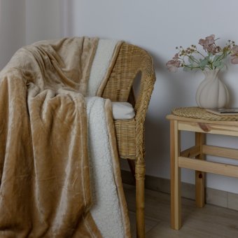 Deka mikroplyš s beránkem béžová 150 x 200 cm / příjemné hřejivé deky beránek