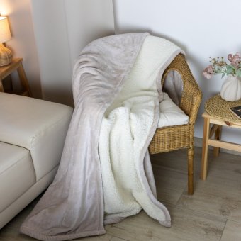 Deka mikroplyš s beránkem bílá káva 150 x 200 cm krémová barva / příjemné hřejivé deky beránek