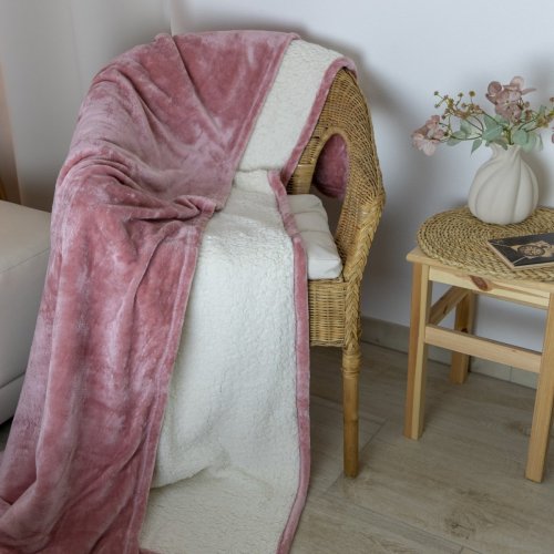 Deka mikroplyš s beránkem růžová 150 x 200 cm / příjemné hřejivé deky beránek