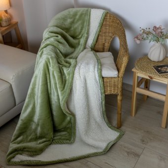 Deka mikroplyš s beránkem olivová 150 x 200 cm / příjemné hřejivé deky beránek
