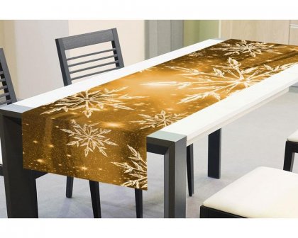 Vánoční ubrus - běhoun na stůl TS V01 zlaté sněhové vločky / ubrusy - běhouny na stůl 40 x 140 cm Dimex