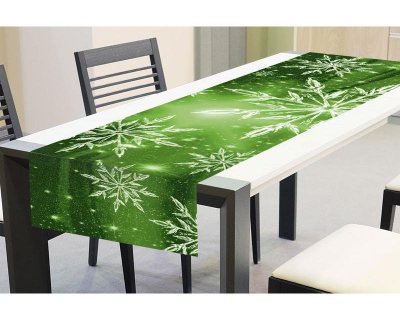 Vánoční ubrus - běhoun na stůl TS V02 zelené sněhové vločky / ubrusy - běhouny na stůl 40 x 140 cm Dimex