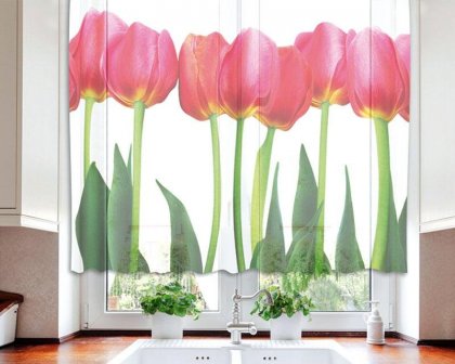 Fotozáclona Červené tulipány VO-140-011 textilní foto záclona / záclony s fototiskem 140 x 120 cm Dimex