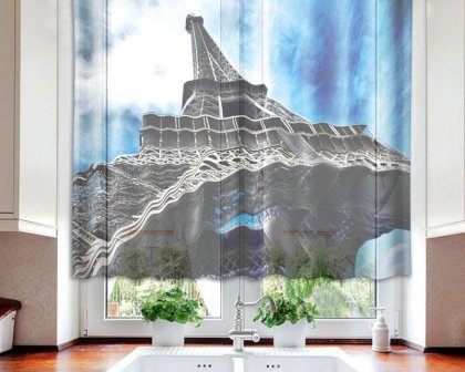 Fotozáclona Eiffelova věž  VO-140-001 textilní foto záclona / záclony s fototiskem 140 x 120 cm Dimex