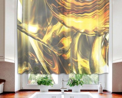 Fotozáclona Zlatý abstrakt VO-140-028 textilní foto záclona / záclony s fototiskem 140 x 120 cm Dimex