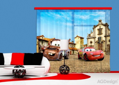 Dětský fotozávěs Cars 2 - Auta Disney FCSXXL 7001 textilní foto závěs / závěsy s fototiskem 280 x 245 cm AG Design