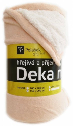 Deka mikroplyš s beránkem šampáňo 150 x 200 cm barva béžová, krémová / příjemné hřejivé deky beránek Polášek